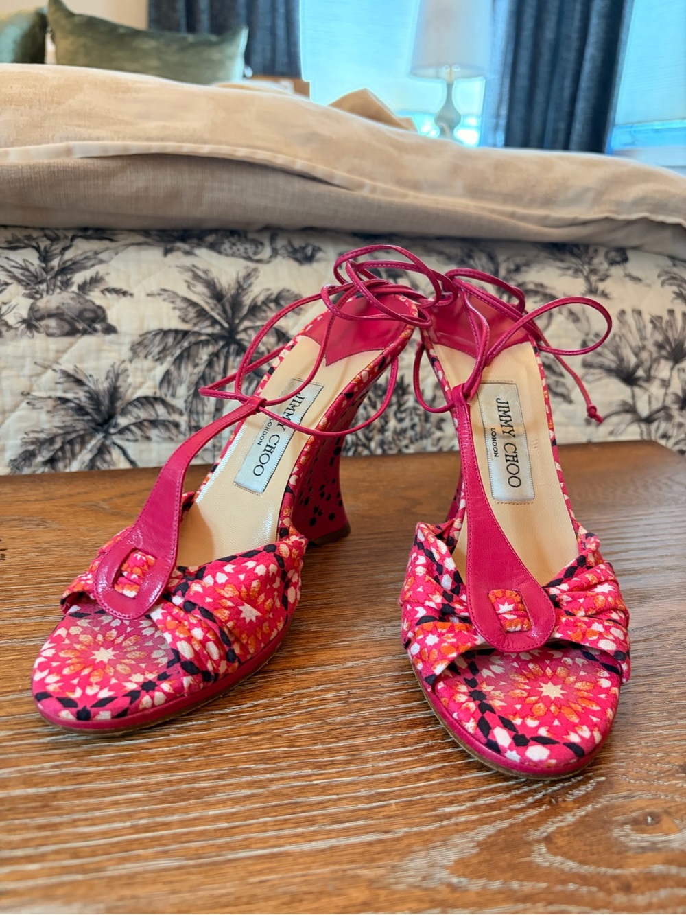 Jimmy Choo Pink Floral Lace-Up Heels wedges Sandals